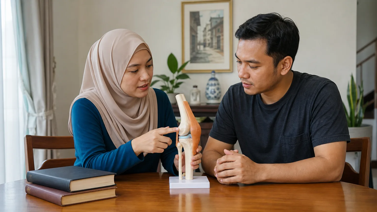 Pembaca Melayu Malaysia mempelajari pemulihan menggunakan model lutut