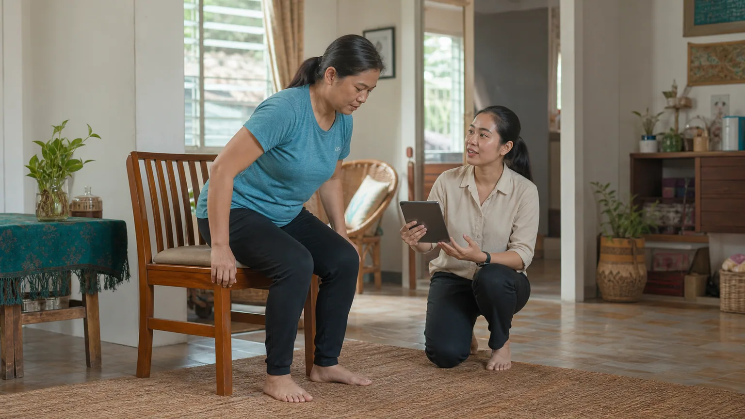 Functional sit-to-stand assessment for movement symptoms at home