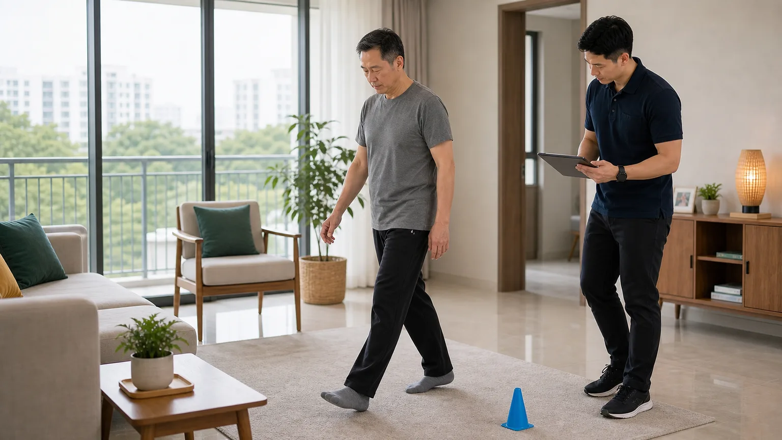 Hip pain walking assessment during home physiotherapy
