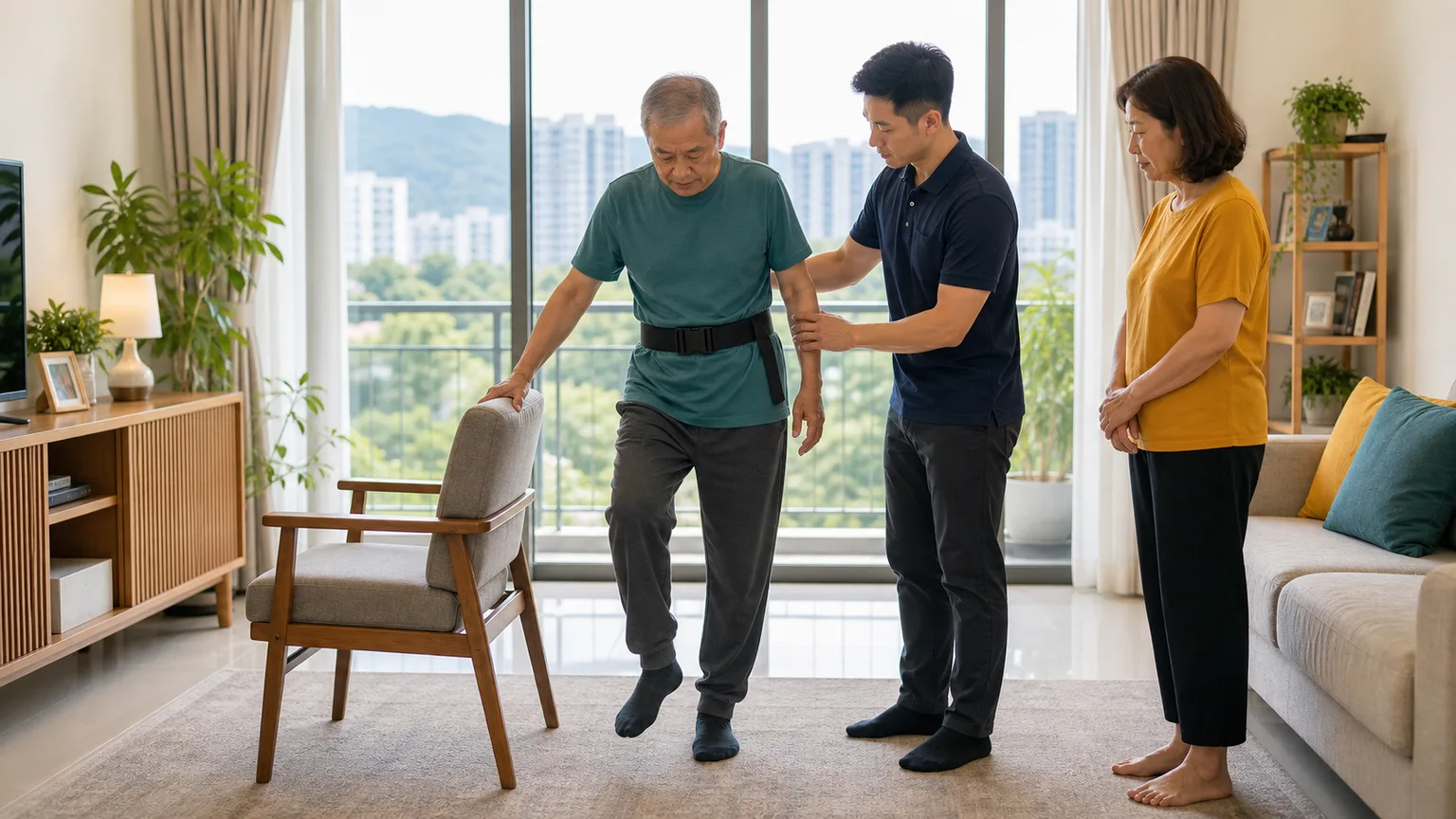 Stroke recovery balance training during a home physiotherapy session