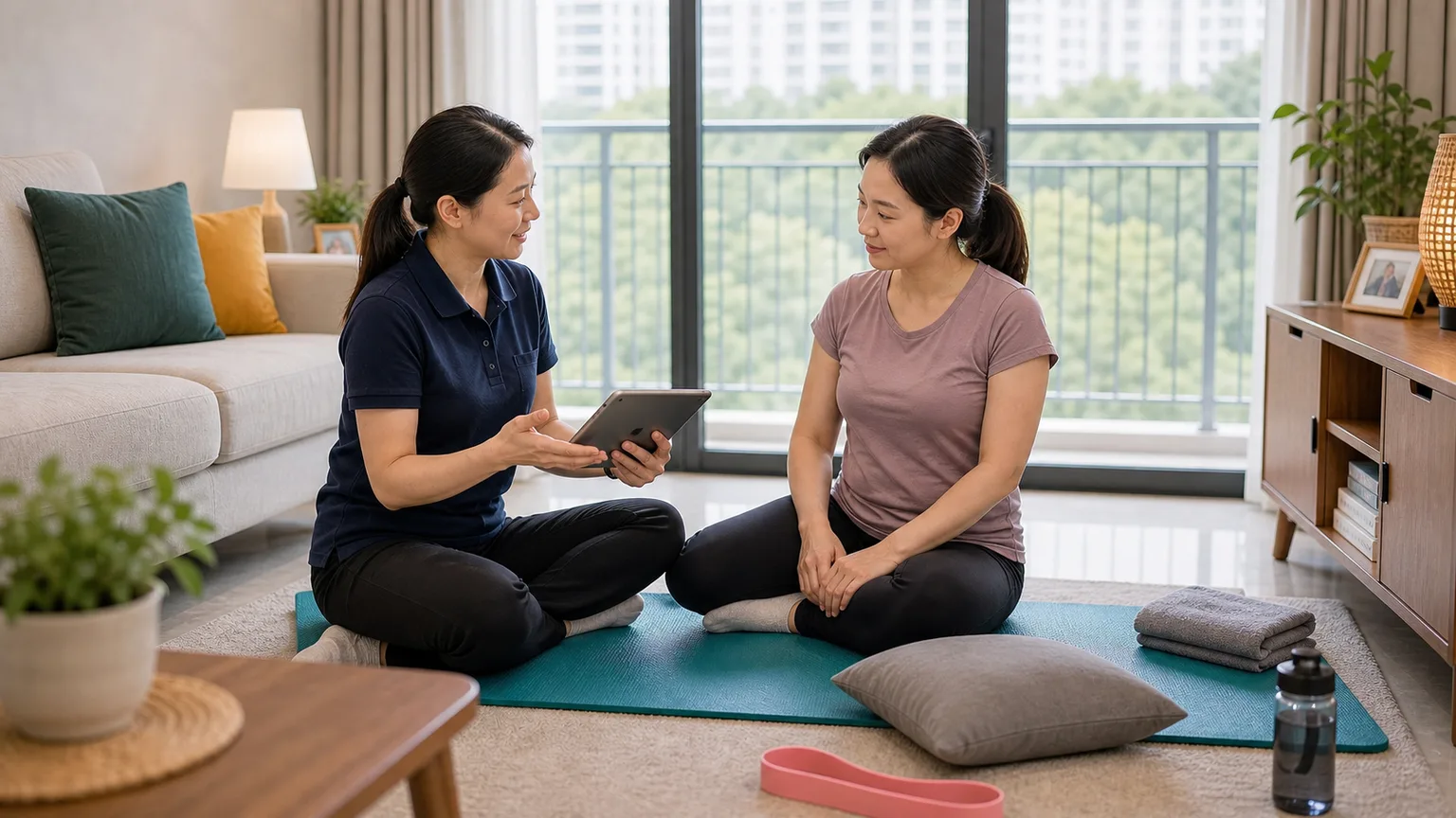 Women's health physiotherapy consultation in a comfortable home setting