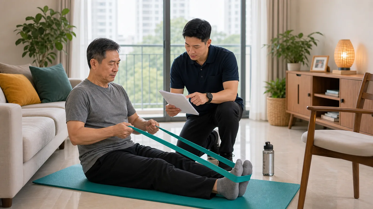 Home exercise programme reviewed with a physiotherapist