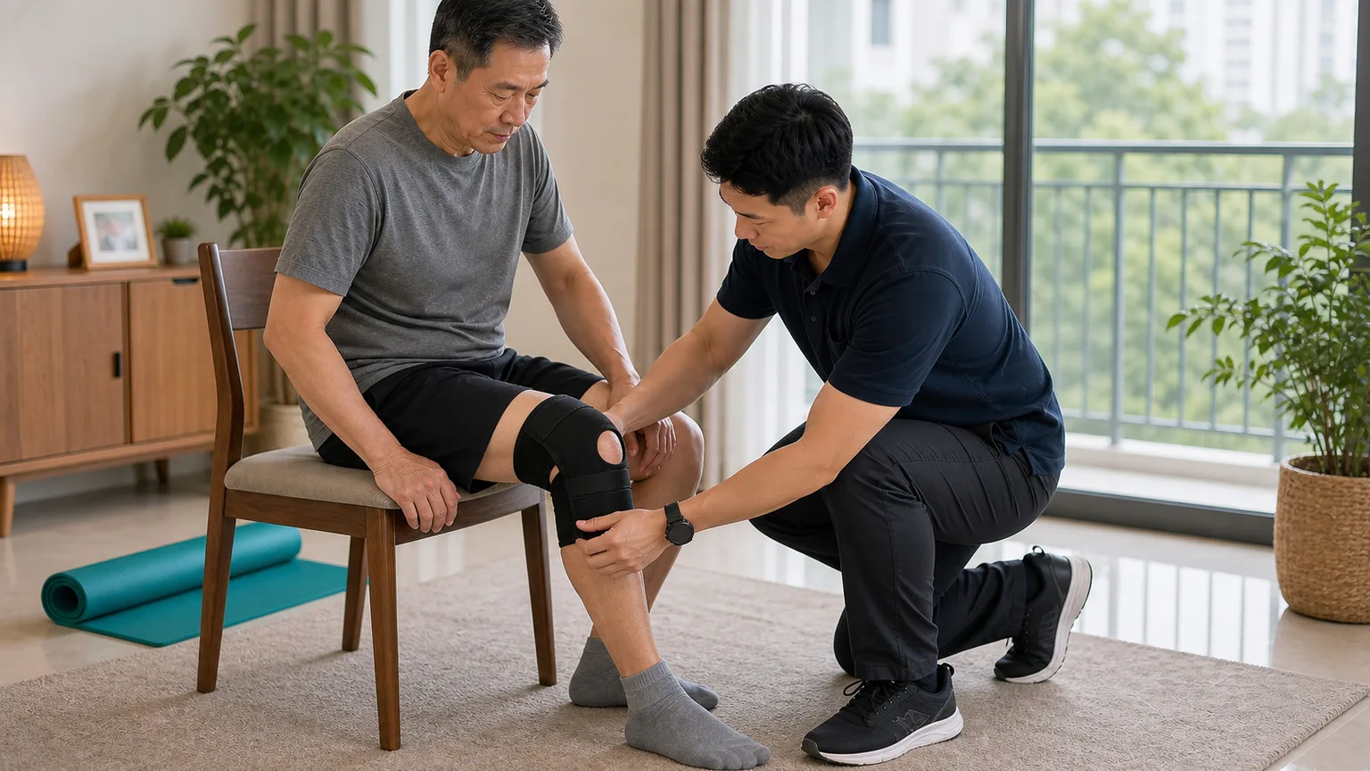Knee taping and bracing guidance during physiotherapy